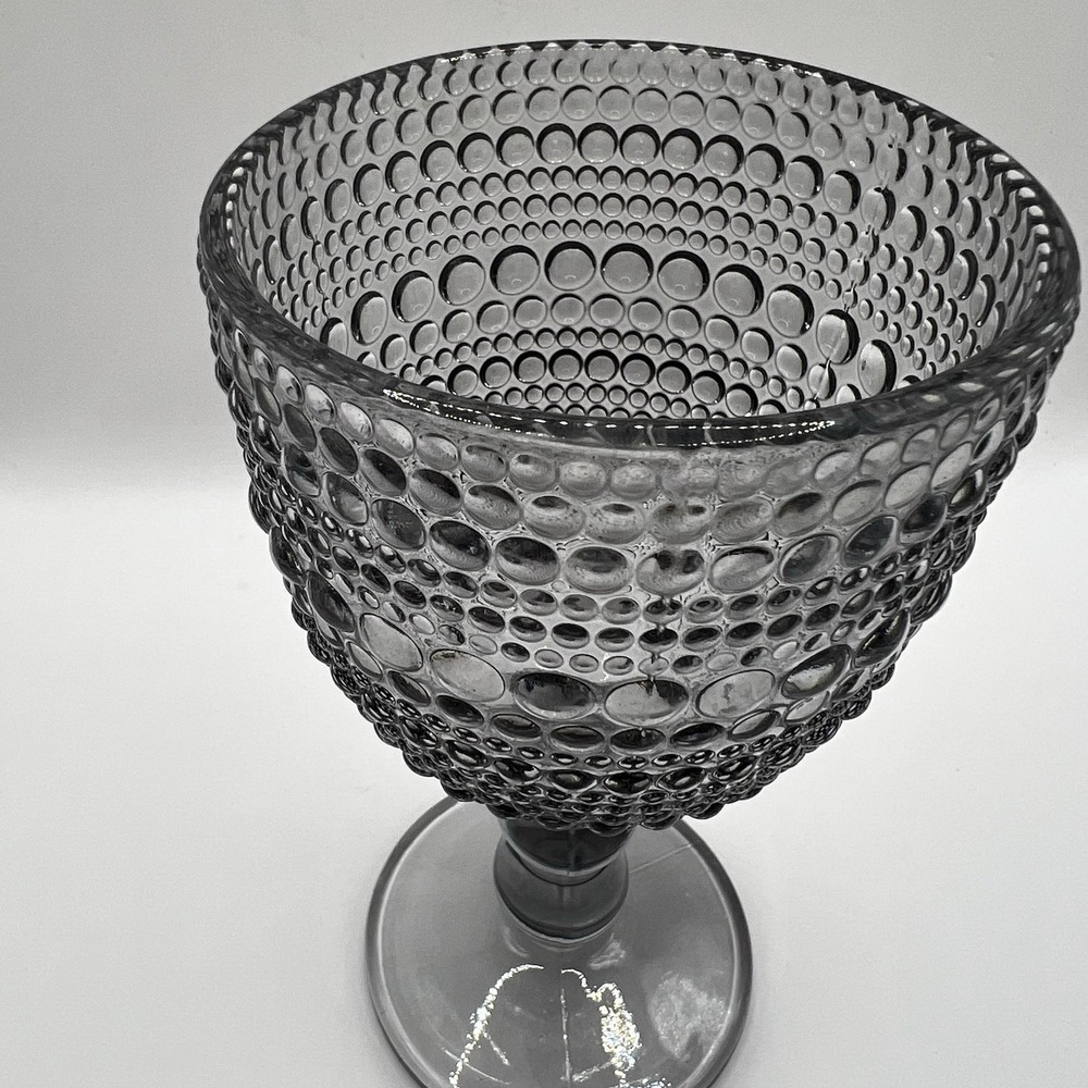 NIB 4 Smoke Gray Stemmed Halo Wine Goblets Hobnail Hobknob Design 10.5 oz - Picture 8 of 12